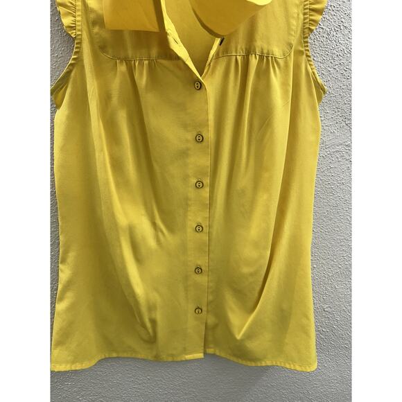 Tommy Hilfiger Womens Tank Top Size Medium Button Up Solid Yellow Necktie - Picture 2 of 12